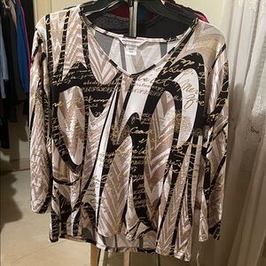 Allison Daley Black and Gold Abstract Blouse